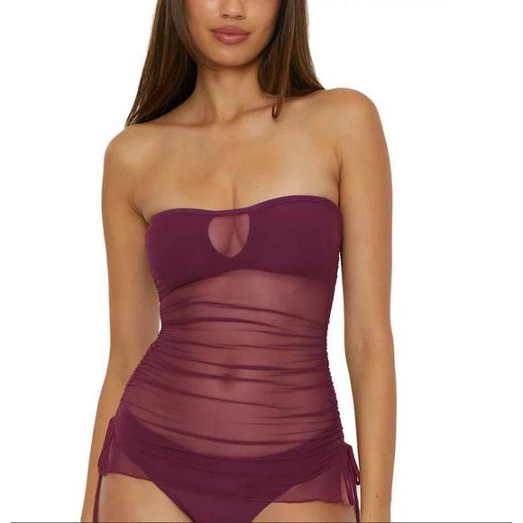 Becca Other - Becca Women's Muse Mixed-Media Bandeau Purple Tankini Top M